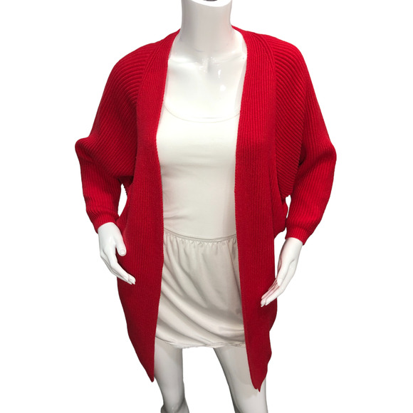 Lovers + Friends Sz XS Sweaters Lovers and Friends Red Ribbed Cardigan Oversized - Picture 2 of 15